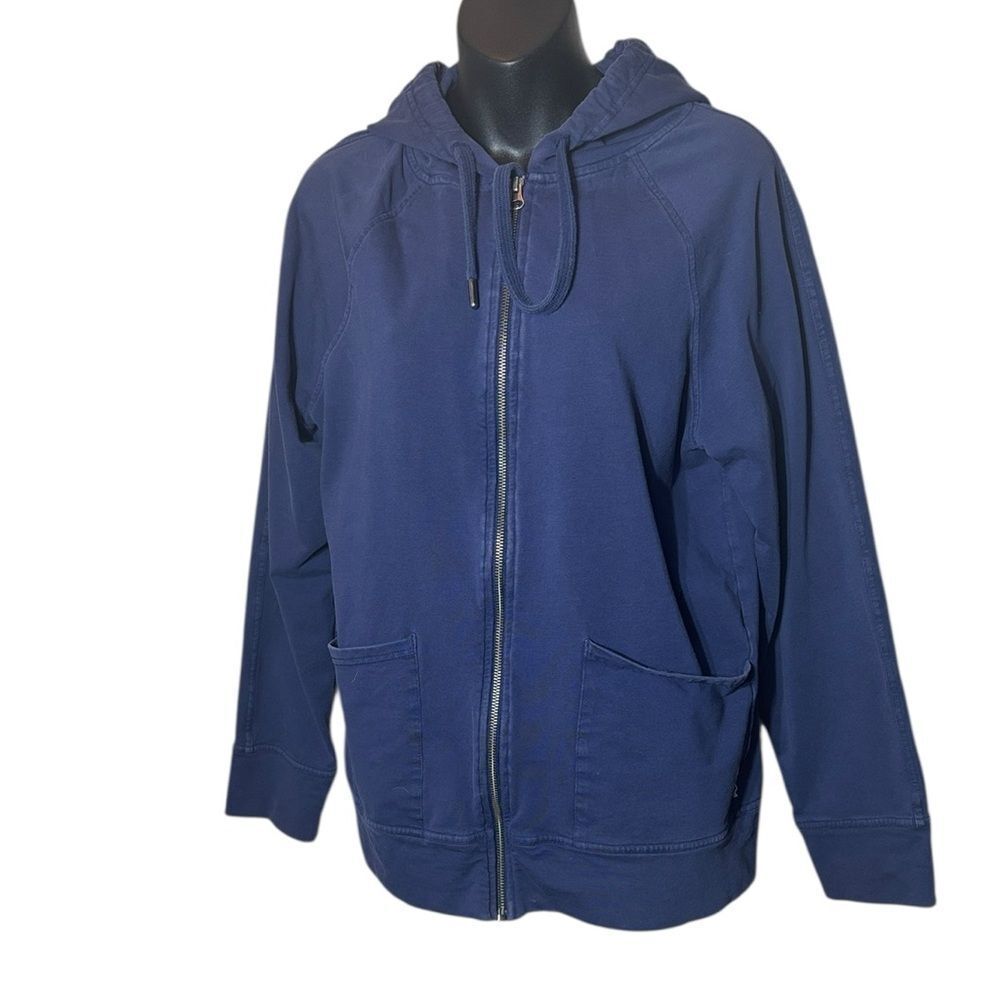 Pact organic women’s zip up hoodie sweater  capsule sustainable navy